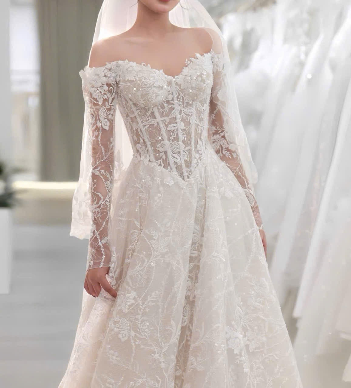 Elegant Off-Shoulder Lace Ball Gown