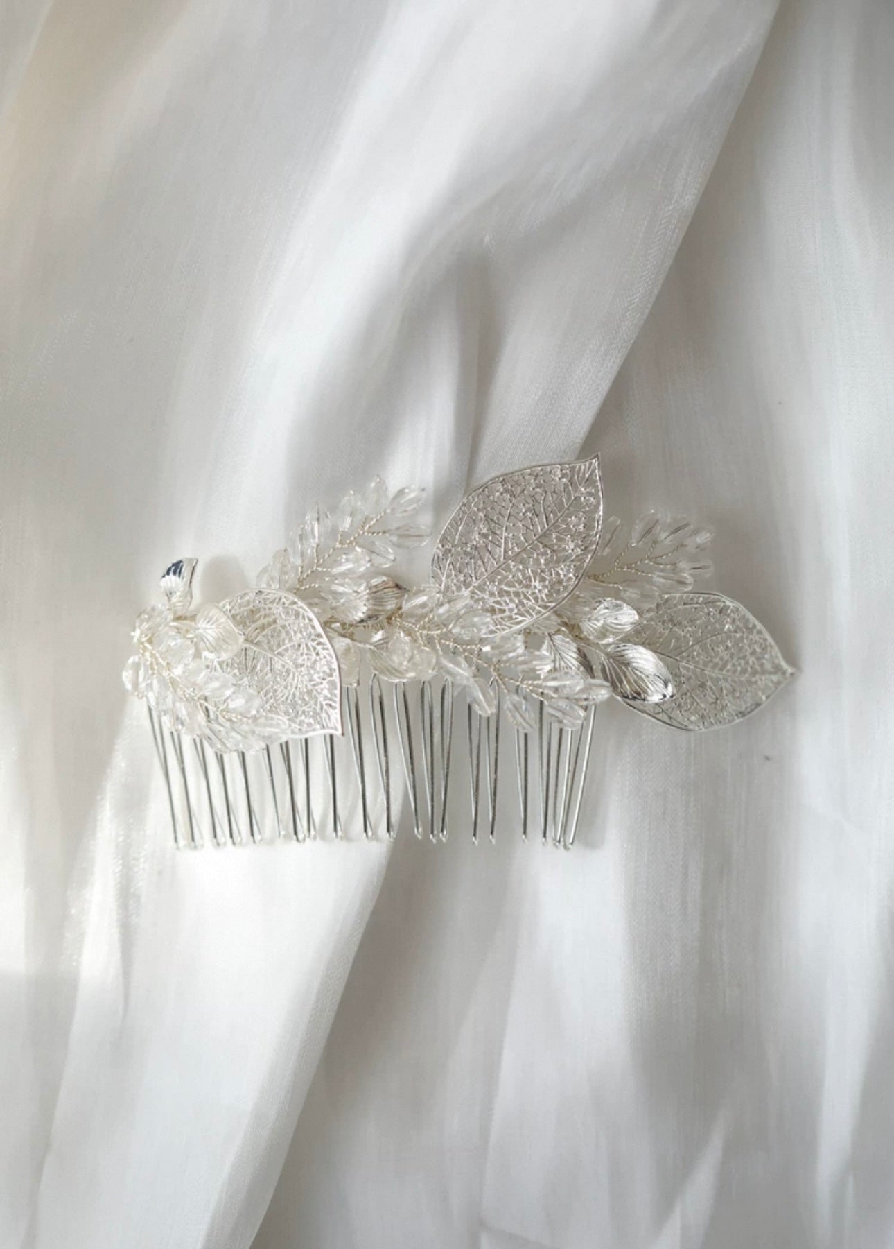 HCD-317-2 | Silver Leaf & Crystal Bridal Hair Comb