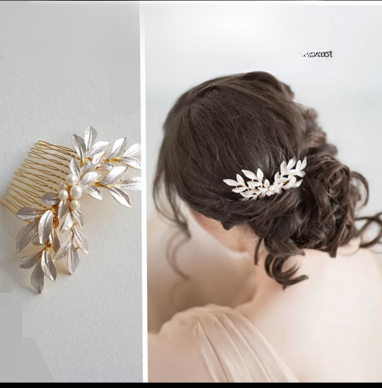 HCD-519-3 | Pearl Laurel Leaf Bridal Comb