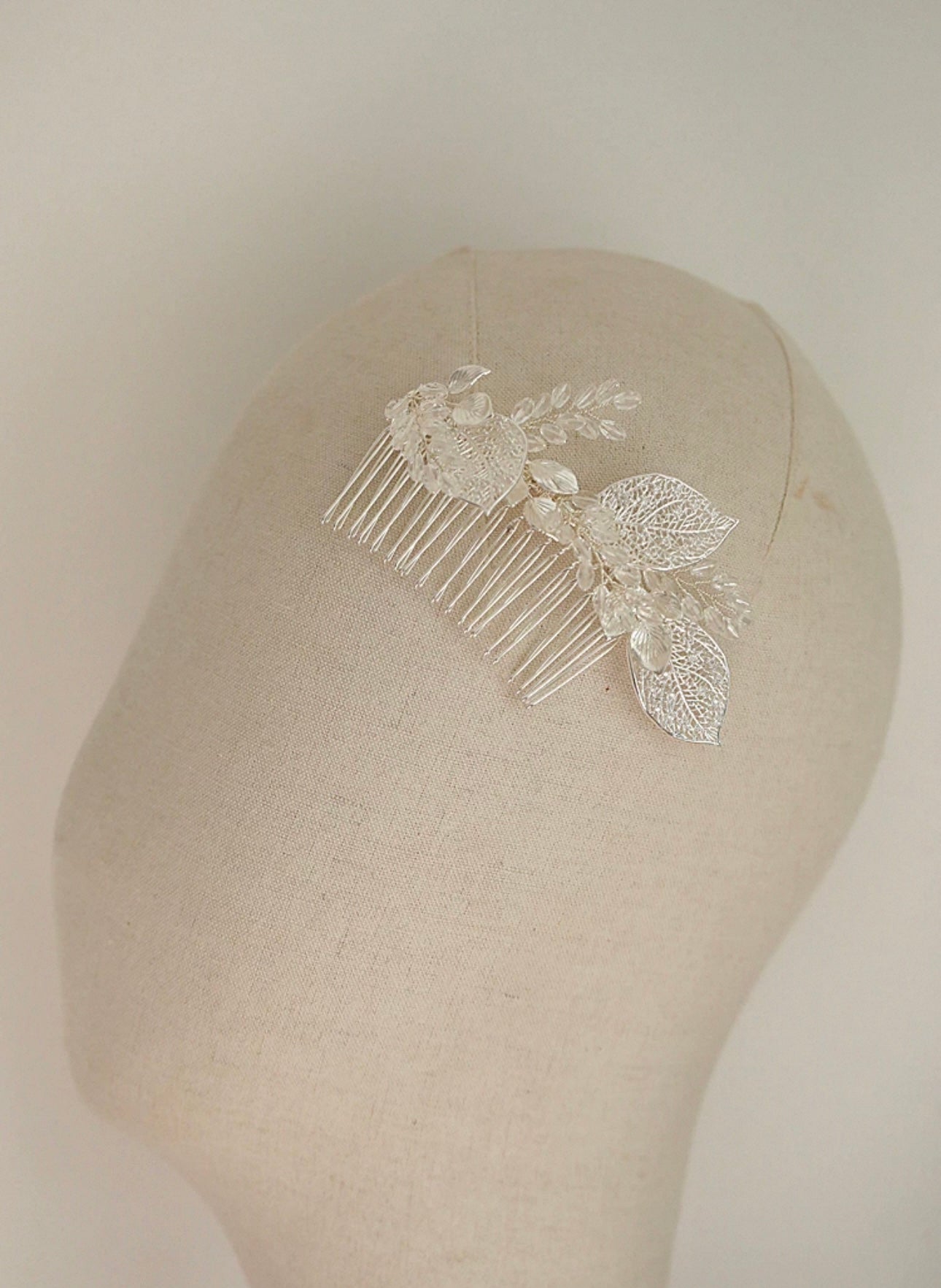 HCD-317-2 | Silver Leaf & Crystal Bridal Hair Comb