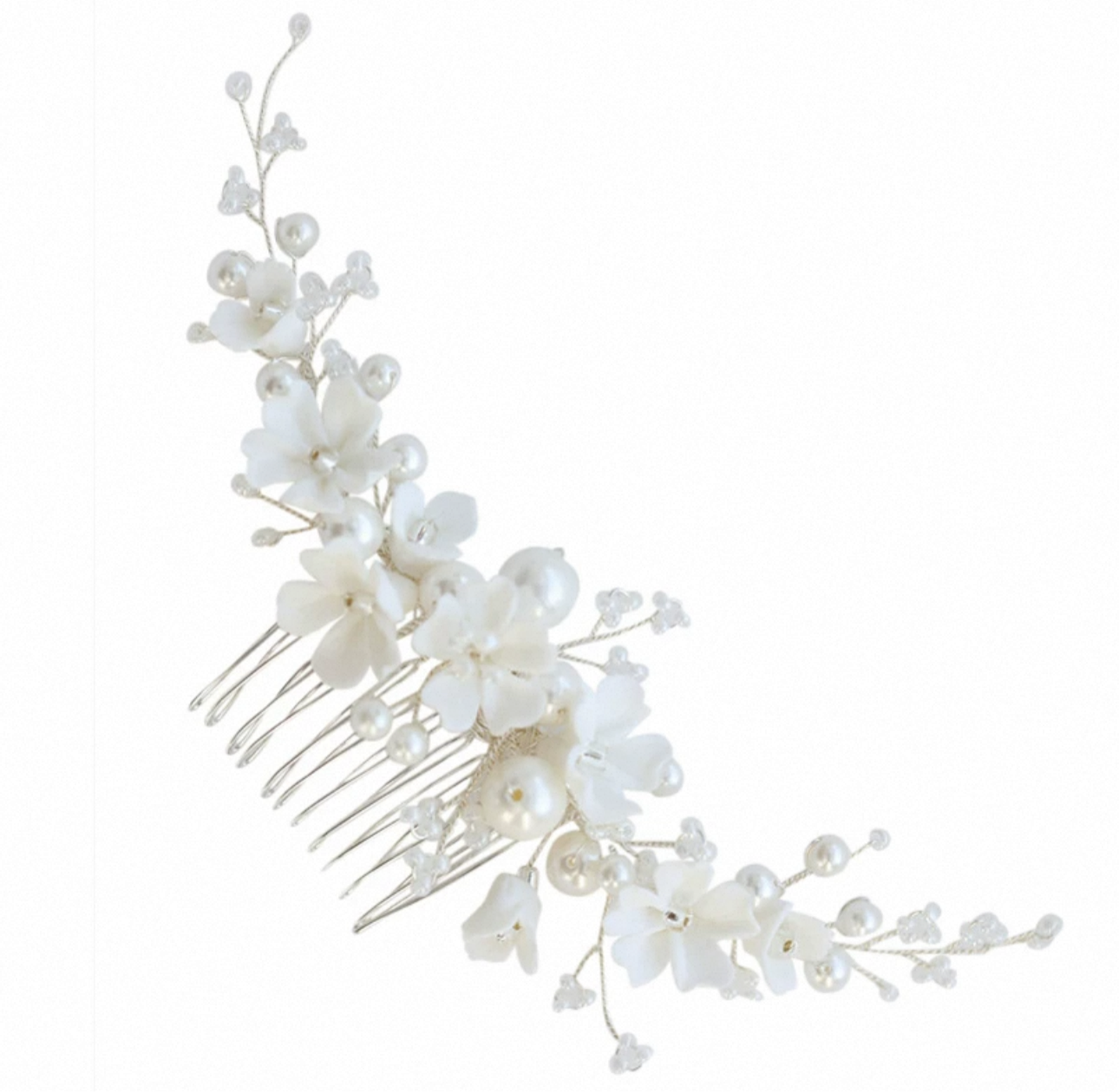 HCD-705-2 | White Blossom & Pearl Bridal Hair Comb