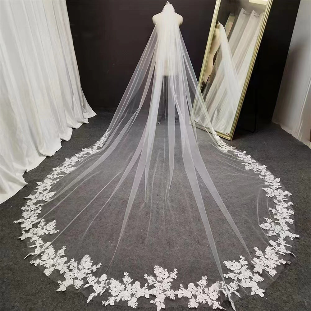 VD-030-5 | Cathedral-Length Veil with Floral Lace Trim