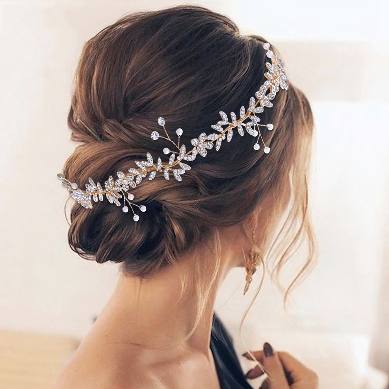 HCD-918-10 | Golden Pearl & Crystal Bridal Tiara Vine