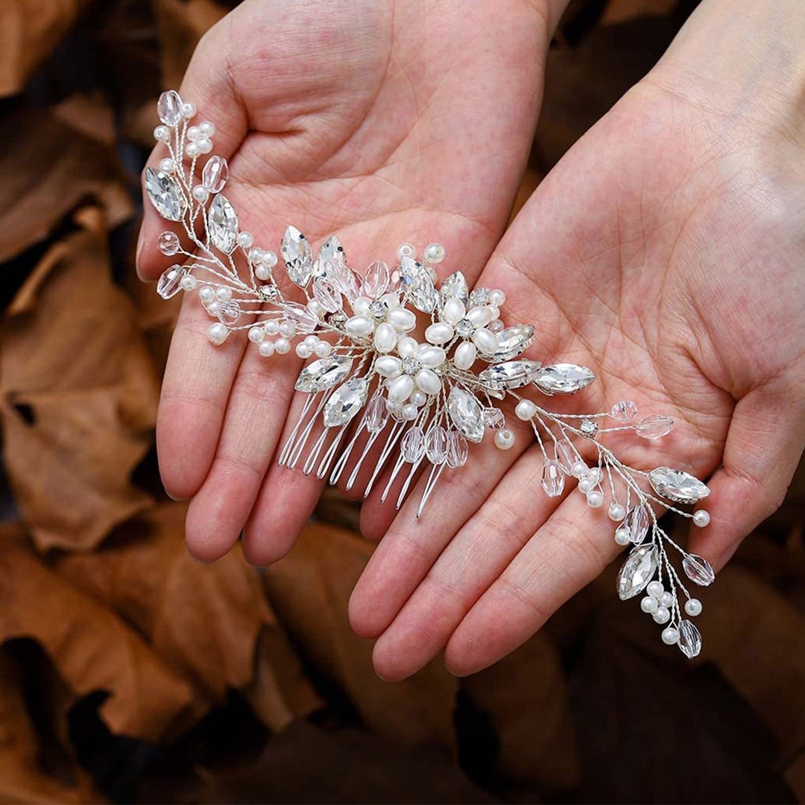 HCD-091-10 | Crystal Bloom Pearl Bridal Comb